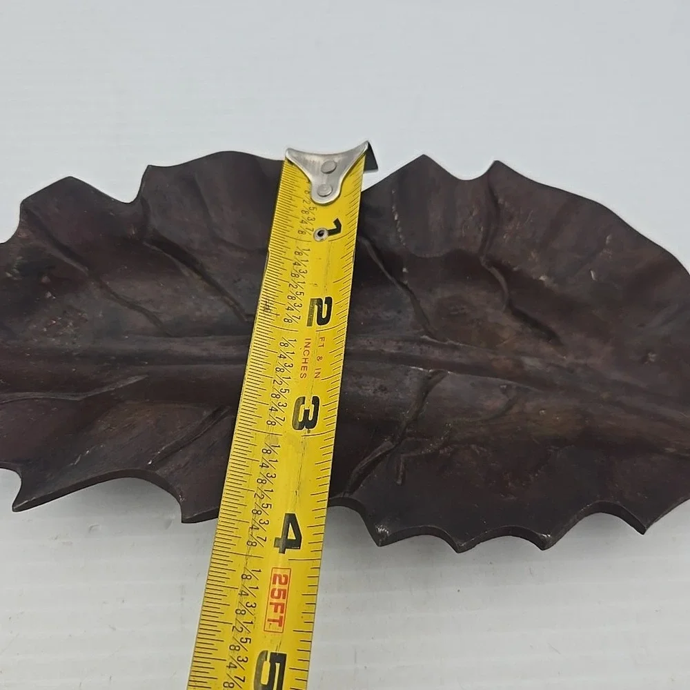 VTG MCM Brass Oak Leaf Trinket Dish Tabletop Tray Dark Bronze Finish 10.5 Inch